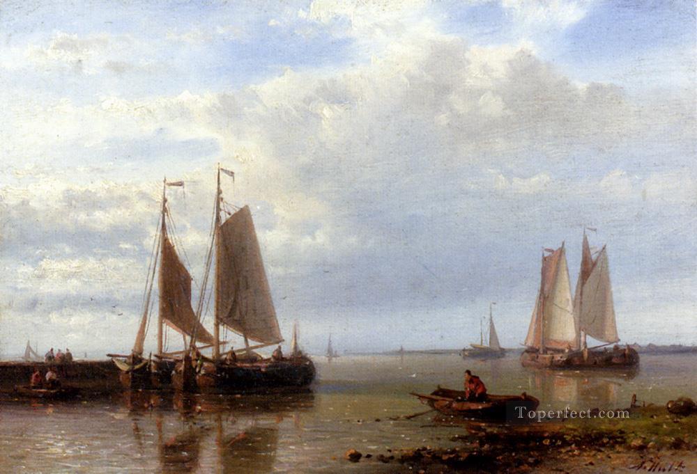 穏やかな河口での輸送 アブラハム・ハルク・シニアのボートの海の風景油絵